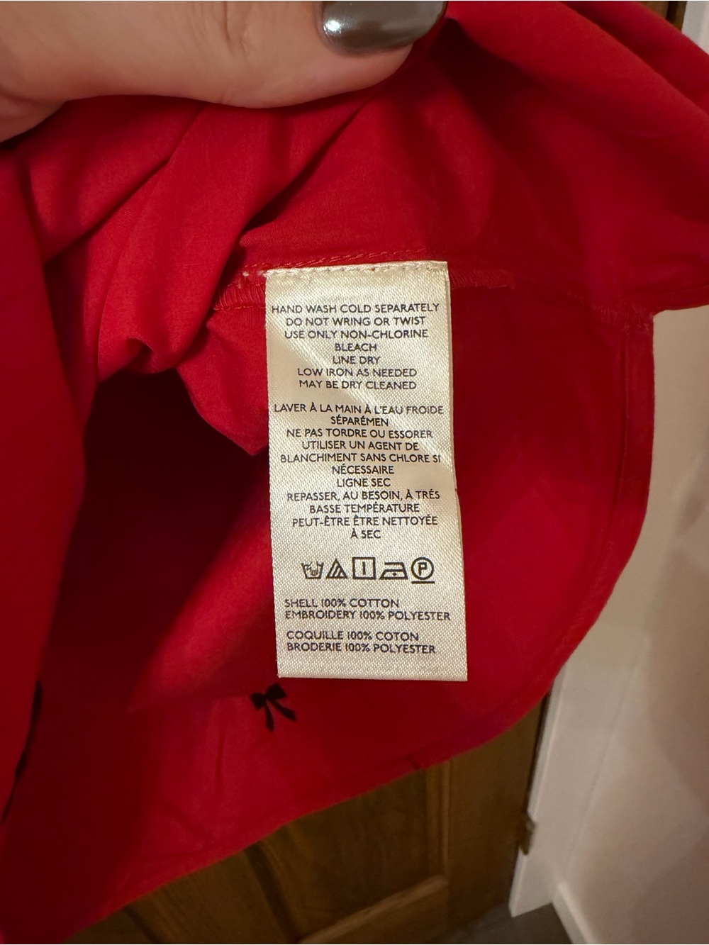 Anthropologie Maeve Red Button-Down Shirt with Black Bow Accents Small NWT - Picture 5 of 9